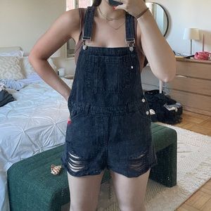 Distressed Black Overalls